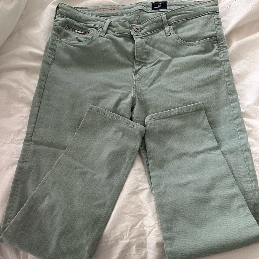 Adriano Goldschmied Stevie Ankle Zip Stretchy Jeans in Pale Sage Green, 31R